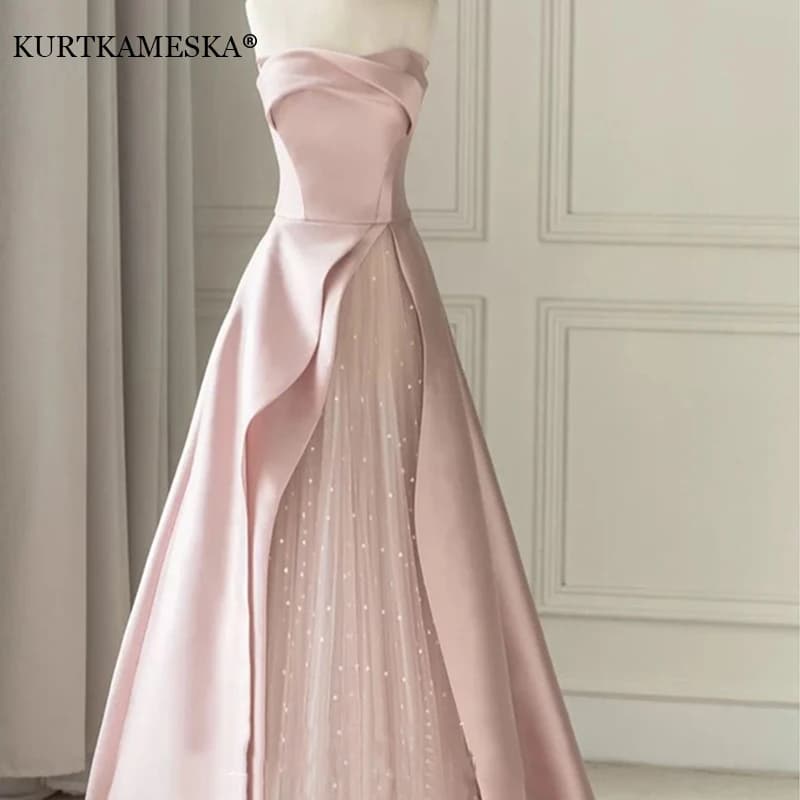 Luxury Elegant Tulle Strapless Long Evening Prom Dresses for Women Summer Elegant Formal Quinceanera Party Ball Gown Dress