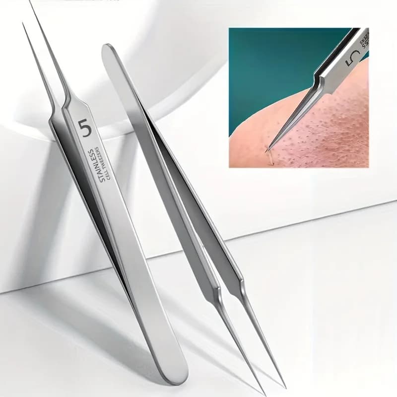 Professional Ultra-fine No. 5 Cell Acne and Blackhead Removal Tweezers Stainless Steel - Facial Care Tools for Precision Scrapin
