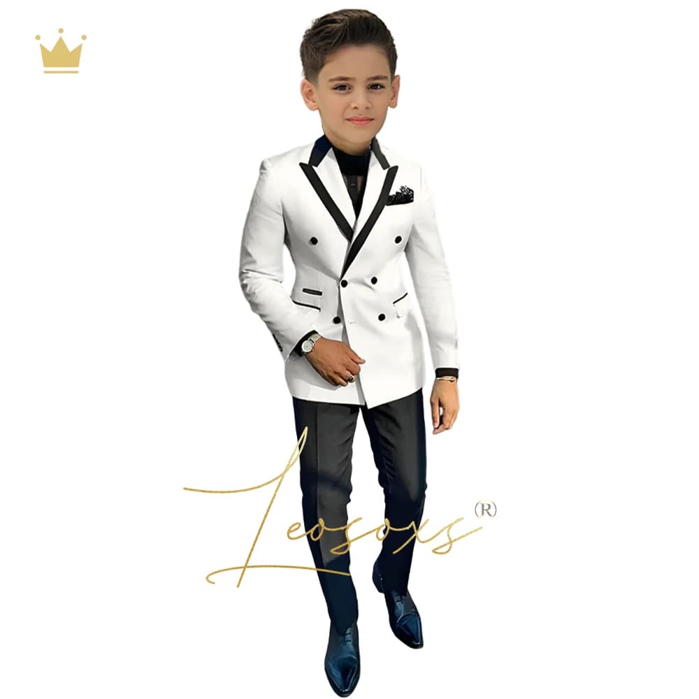Boys Fashion Dress Suit 2-piece Children's Gun Collar Colorblock Jacket Pants Suit Custom Wedding Party Tuxedo