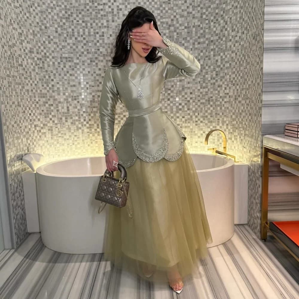 Customized Matching Exquisite Tulle Beading Sequined Sash A-line Scoop Neck Midi Dresses Bespoke Occasion Dresses Modern Style