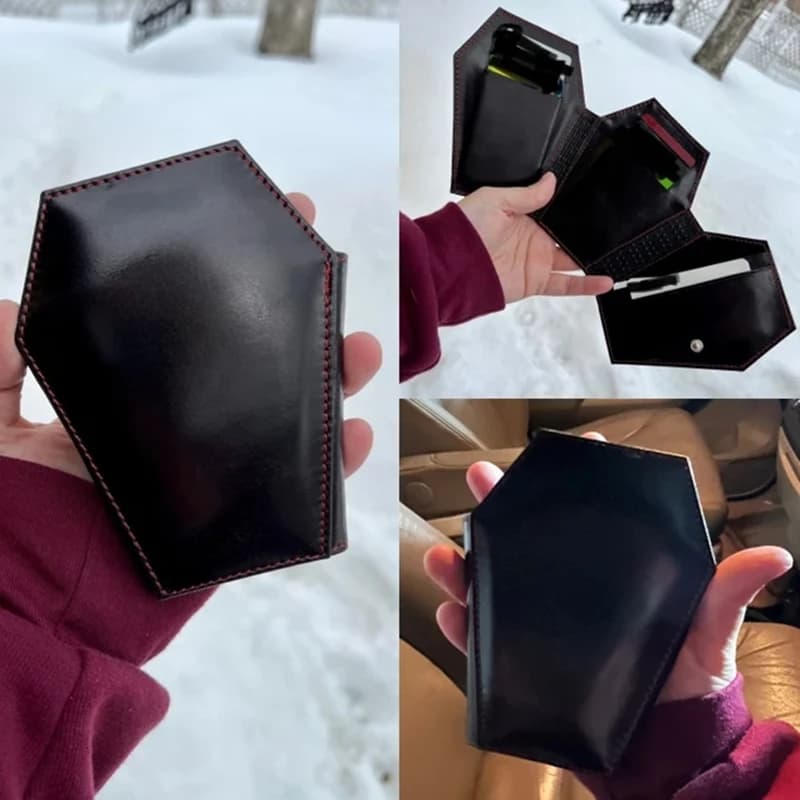 Dark Style Coffin Design Coin Purse Halloween Pattern Clutch Zipper Wallet PU Leather Trendy Purse