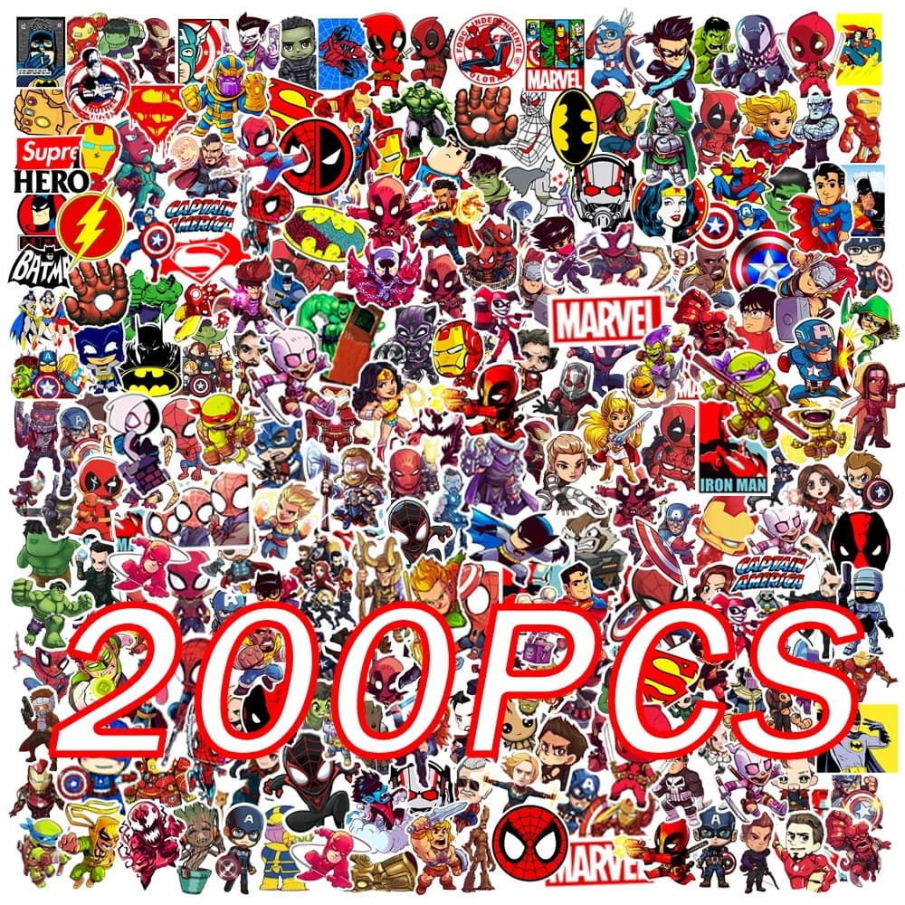 50/100/200Pcs Marvel Cute Anime The Avengers Stickers Super Hero Laptop Skateboard Motorcycle Waterproof Sticker Kids Toys