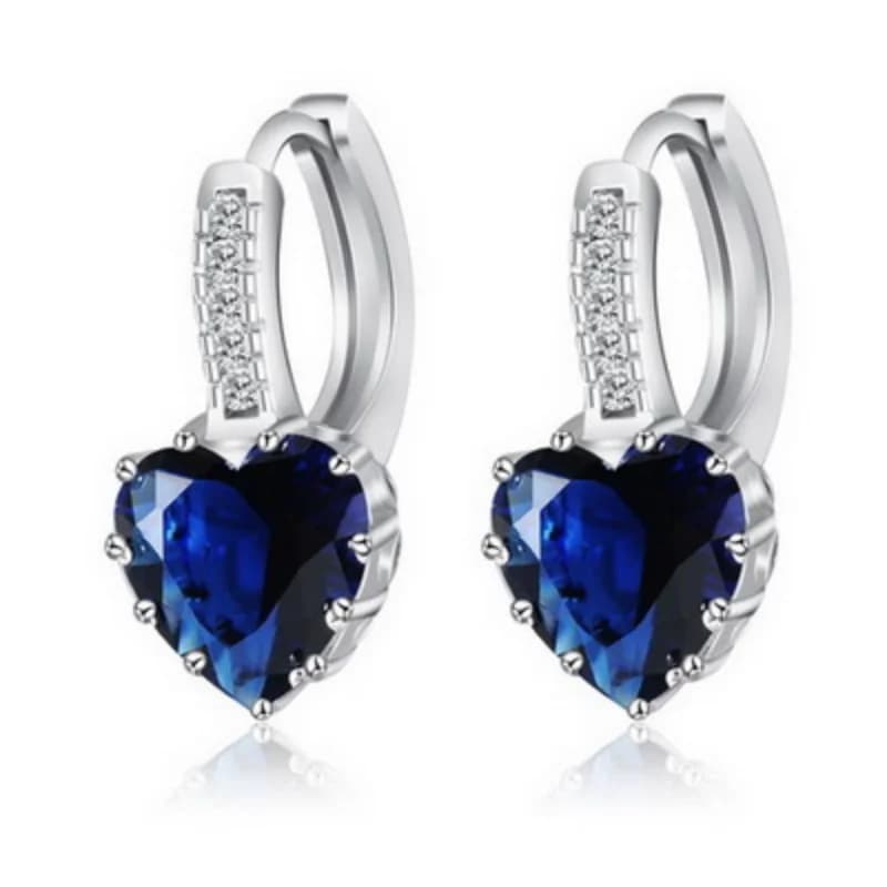 Blue Purple White Heart Band Cubic Zirconia Stone Earrings Real Pure 925 Sterling Silver Jewelry Fashion Women Favourites
