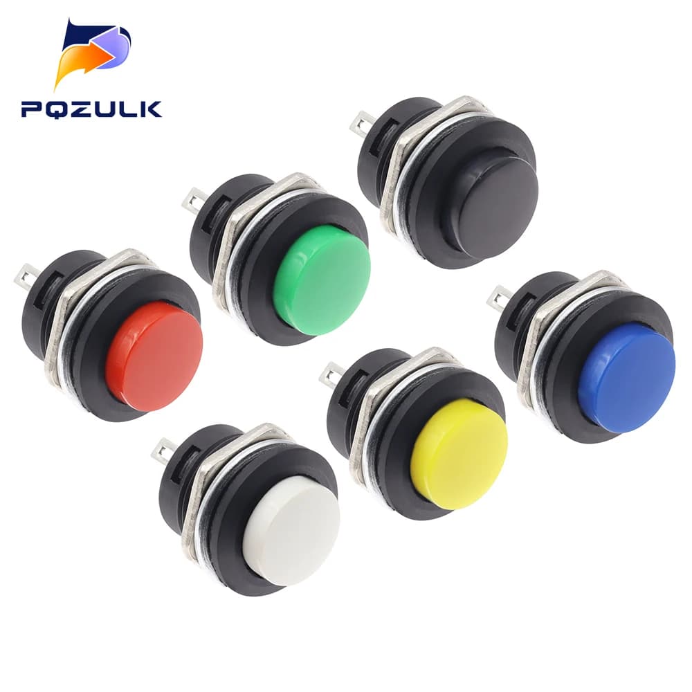 6PCS Momentary Push Button Switch 16mm Momentary 6A/125VAC 3A/250VAC Round Switches R13-507 BLACK RED GREEN WHITE BLUE YELLOW