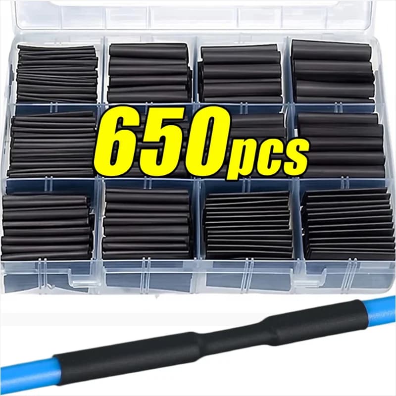 Black Heat Shrink Tube Kit Thermoresistant Tubing Shrink Wire Wrapping Electrical Connection Cable Insulation Sleeves Protecter