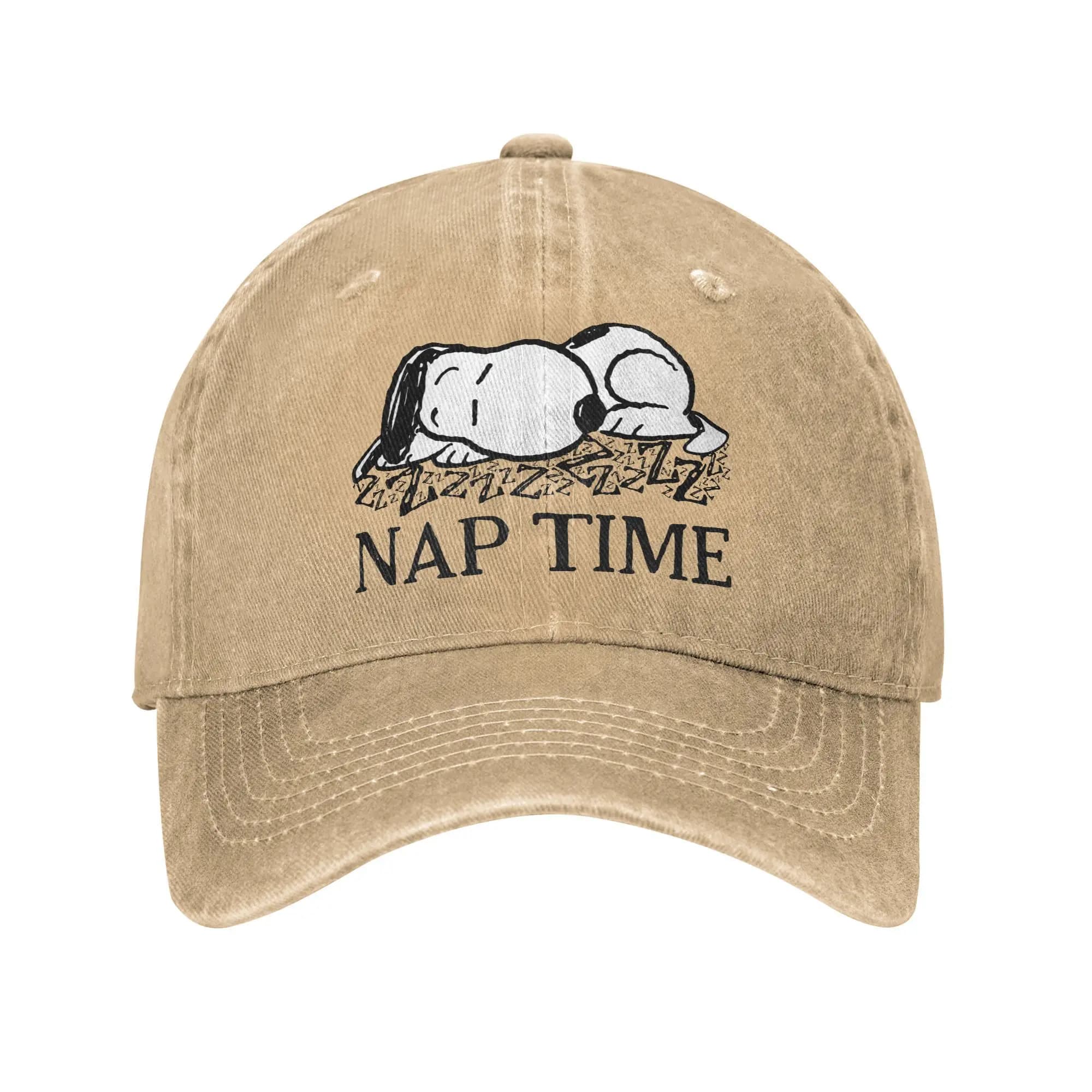 Snoopy Nap Time Baseball Cap Retro Distressed Denim Snapback Hat for Men Women Outdoor All Seasons Travel Gift Caps Hat