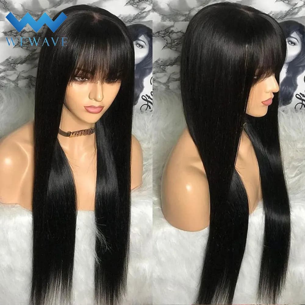 Straight Human Hair Wig With Bangs 3x1 Middle Part Lace Wig Straight Wig Human Hair Ready To Wear Brazilian Human Hair Wigs 100%