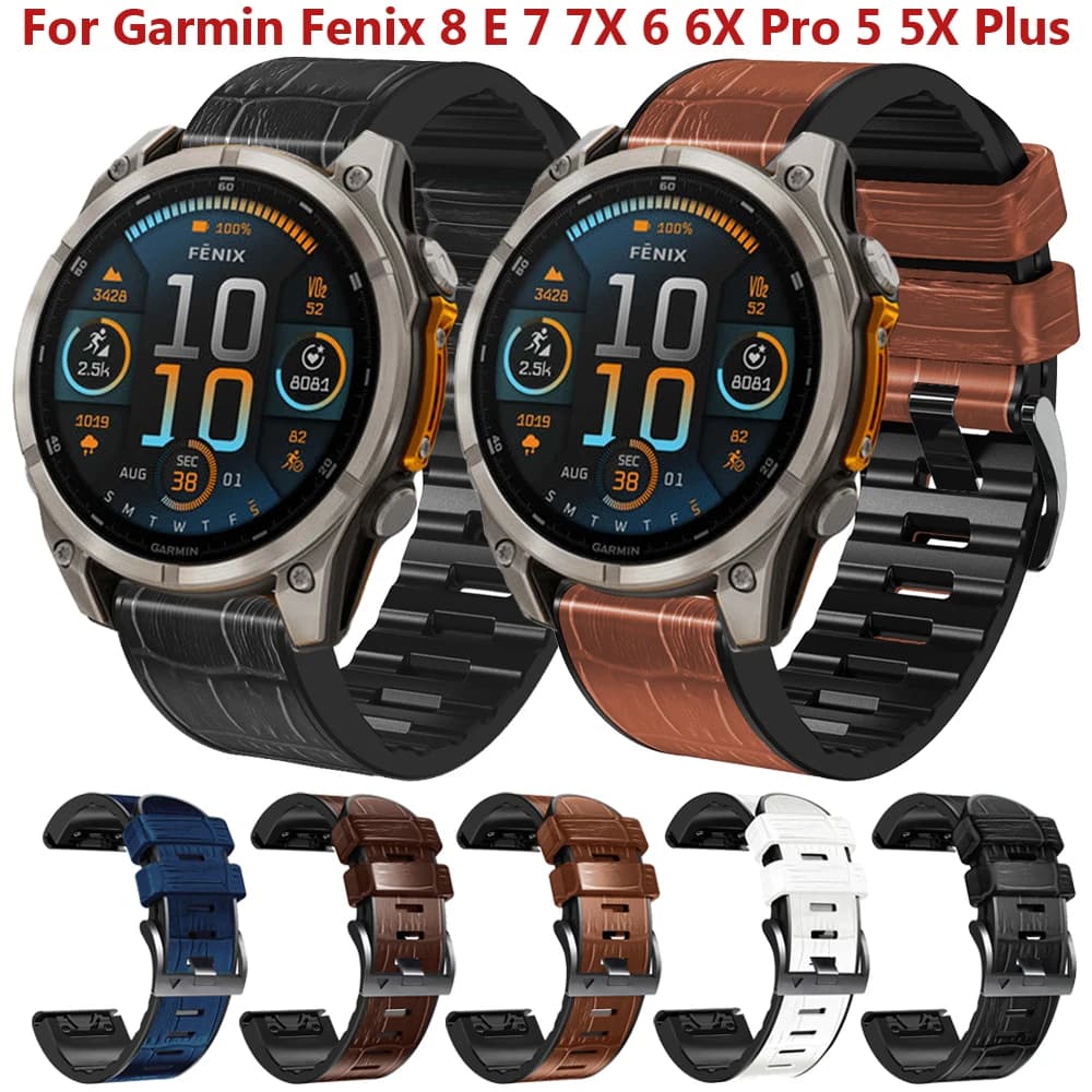 22mm 26mm Silicone Leather Strap For Garmin Fenix 8 E 7X 7 6X 6 Pro 5X Plus 955 Smart Watch Band Epix Pro Gen2 47/51mm Wristband