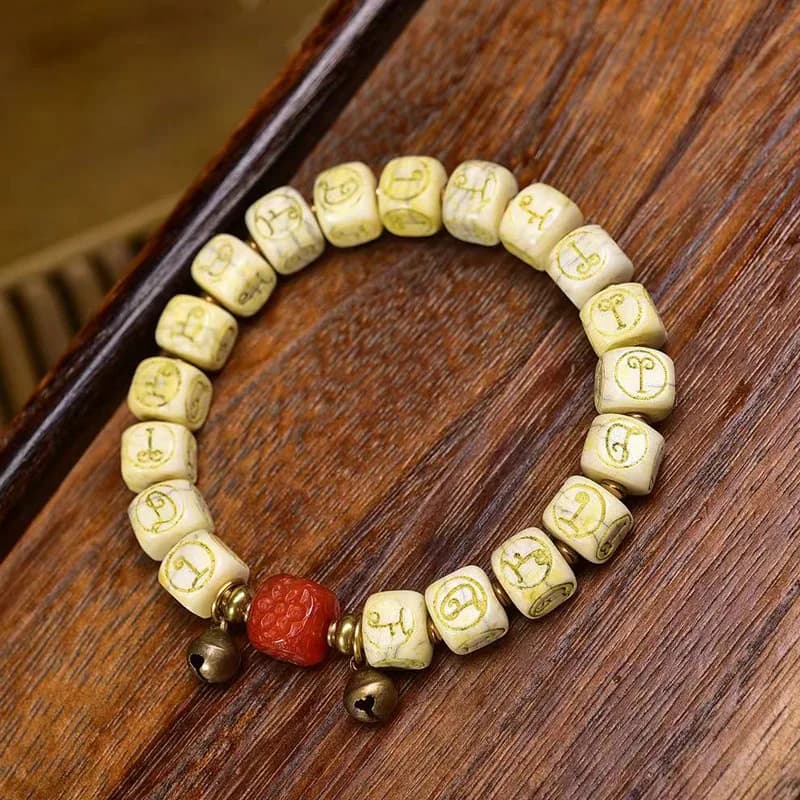 Four Elephant Square Carved Yak Bone Tibetan Style Prayer Beads Red Agate Accessories Bracelet