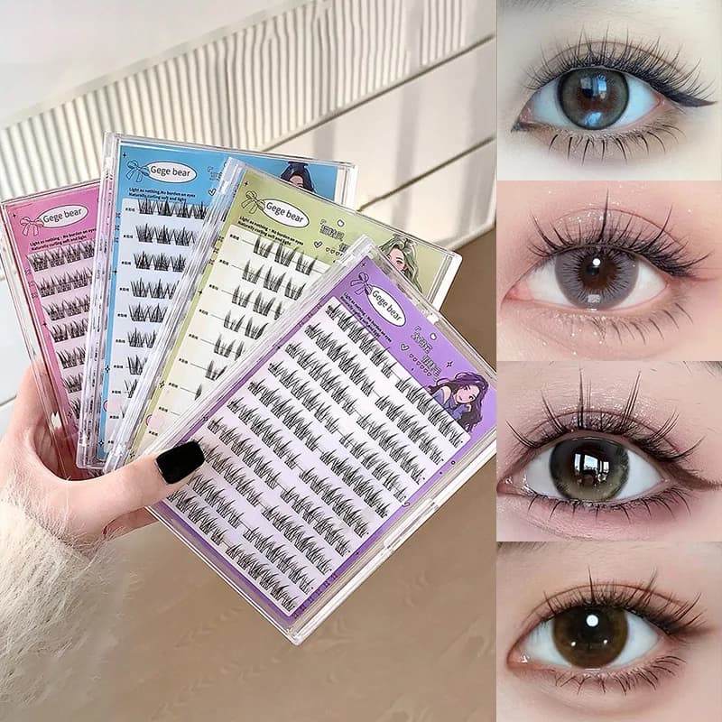 Gege Bear No-Glue False Eyelashes - Easy 3-Step Application, Natural Look, Perfect for Beginners with Sunflower Desig