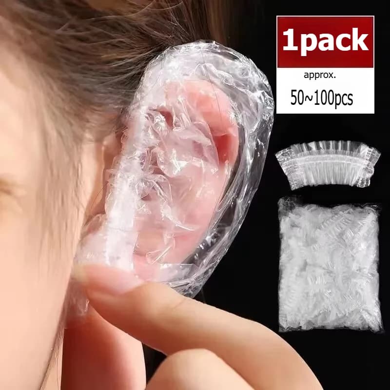 50-100PCS Disposable Hair Earmuff Dye Transparent Elastic Shower Hair Dye Protection Tool Shield Waterproof Earpack Plastic Wrap