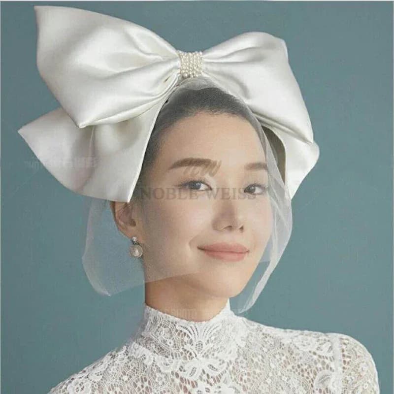 Korean style Wedding Veil Short Tulle Cover Face Bridal Veils Bow Bride Veils Wedding Accessories Customized