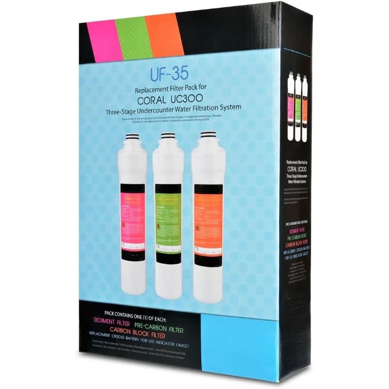home. H2O+ Coral UC300 Three-Stage Undercounter Water Filtration System (UF-35 Replacement Filters)