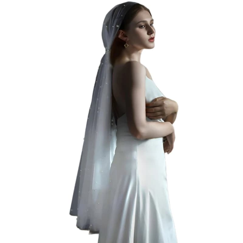 Y1UB Wedding Veil for Bride Women Wedding Ceremony Hair Wrap Beadwork Veil for Bride Bridal Veil Bachelorettes Party Headwrap