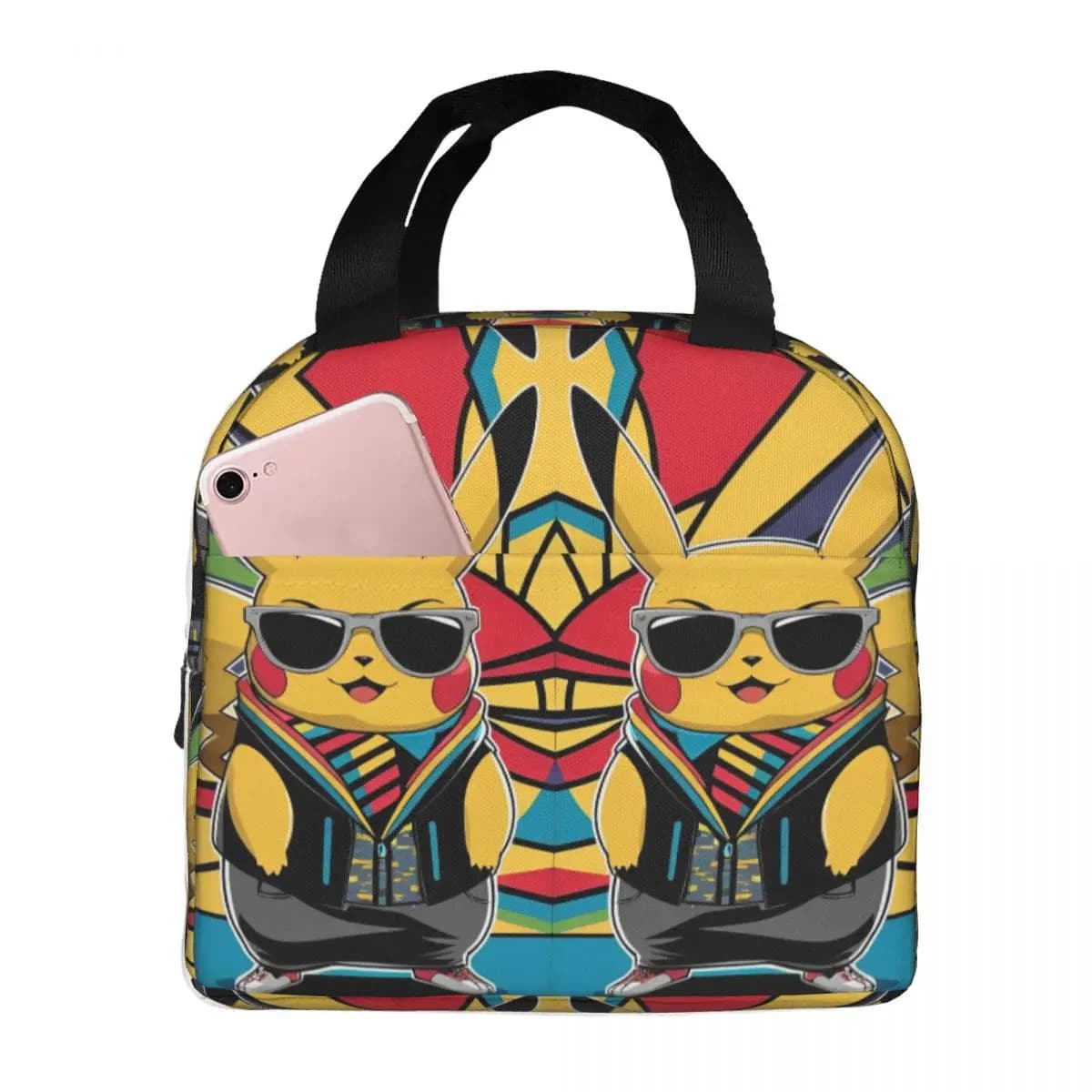 Pokemon Pikachu Lunch Bag Cartoon Graffiti Portable Insulated Lunch Box Office Cooler Bag Kawaii Oxford Thermal Tote Handbags