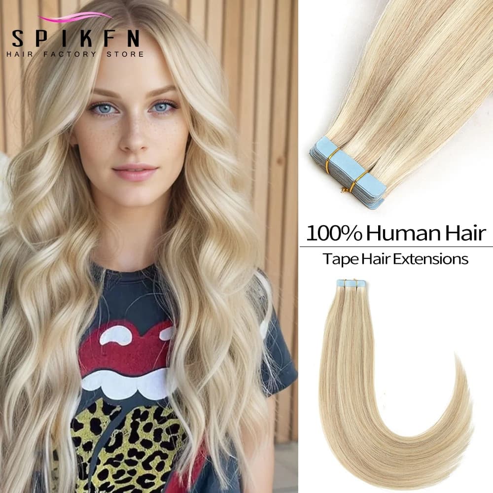 Blonde Tape in Human Hair Extensions 12"-24" Adhesive Tape Human Hair Natural Straight Brazilian Machine Remy Tape on 20pcs
