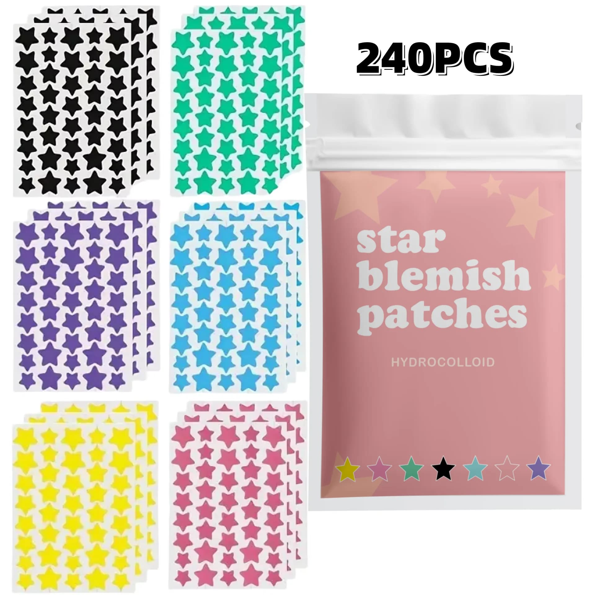 240 pieces of multi-color star acne patches, facial acne patches, concealer acne patches, and pimples patches, ultra-thin