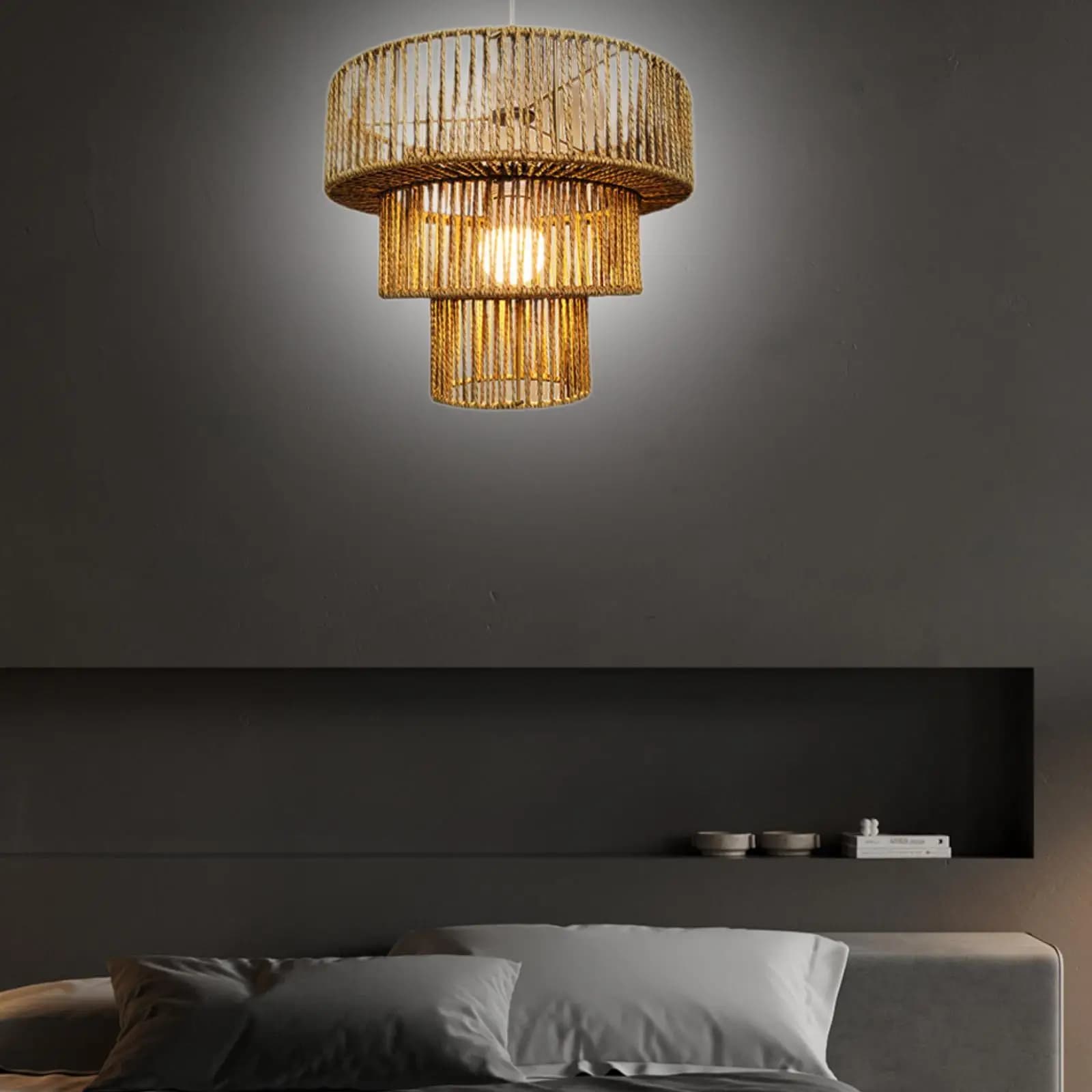 Woven Lampshade Boho,Retro,Creative,Replacement Pendant Lamp Shade for Living Room,Kitchen Cafe Farmhouse Light Fixture