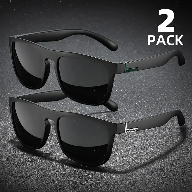 2PCS Fashion Square Polarized Sunglasses Men Vintage Plastic Male Sun Glasses Women Stylish Black Sport Shades UV400