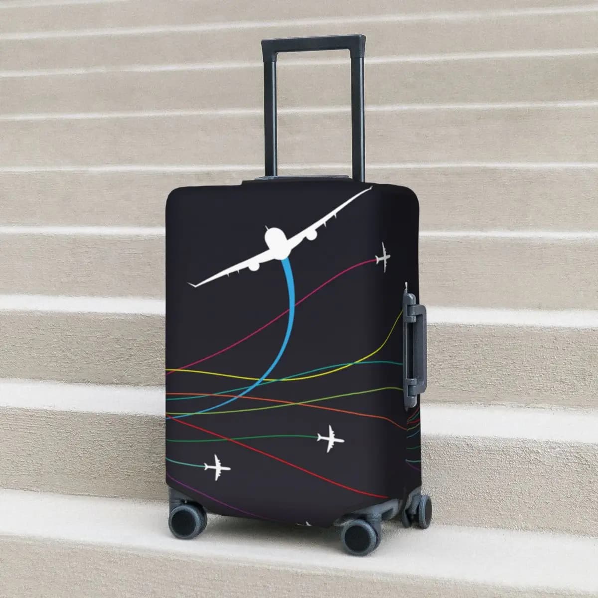 Air Travel Suitcase Cover Line Art Striped Flight Cruise Trip Practical Luggage Case Protector