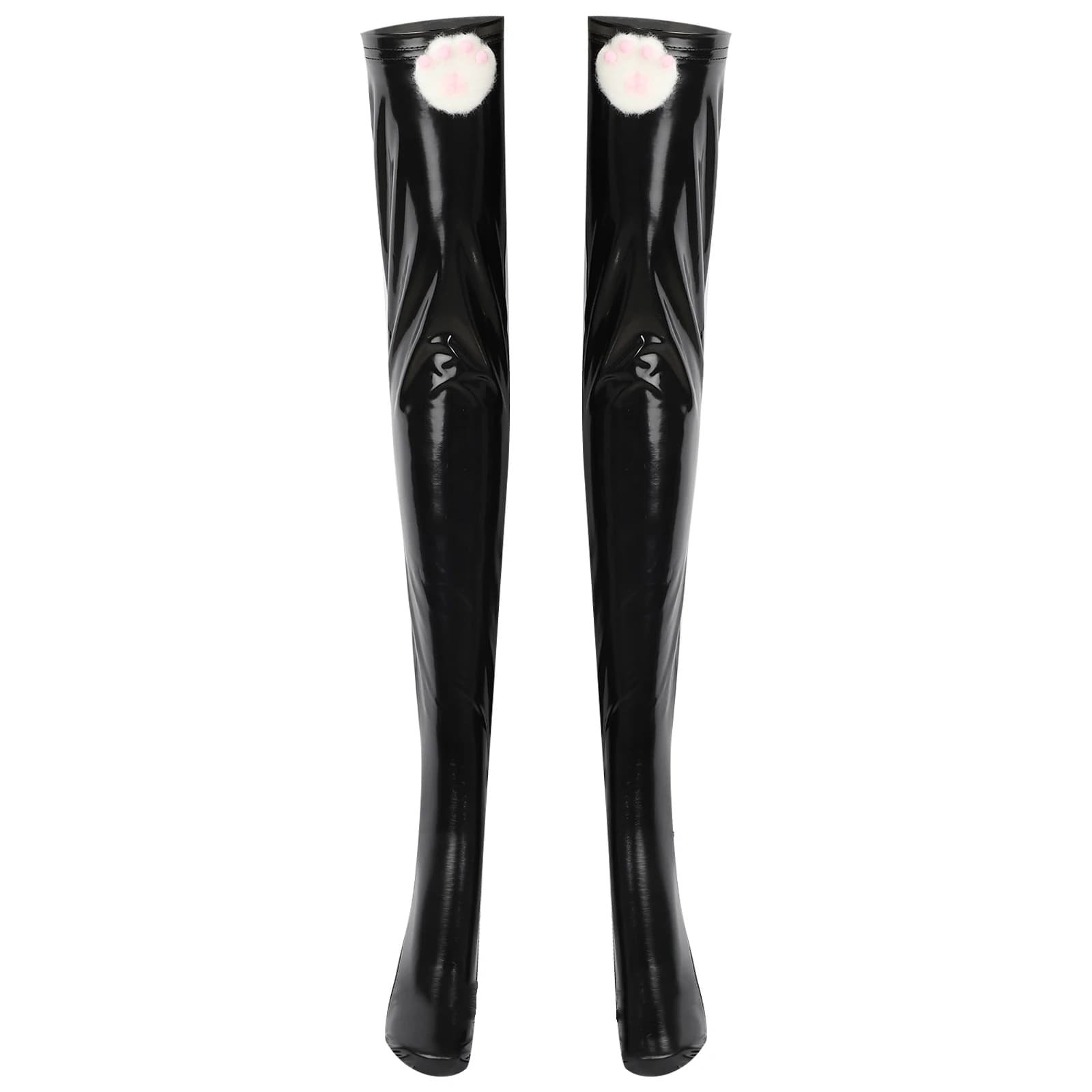 Glossy Patent Leather Stockings Kitten Cat Paw Thigh High Medias Wet Look Long Socks Lolita Costume Socks Leg Warmers Stockings