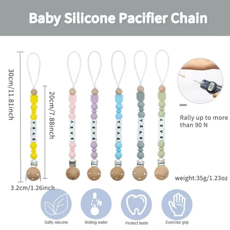 Baby Pacifier Clips Personalized Name Wooden Dummy Nipple Holder Clip Chain Silicone Teethers Newborn Gift Custom Teething Toys