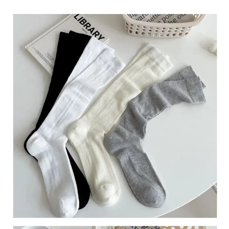 Socks Women Mid-calf Socks White Black Scrunched Socks Summer Thin Mesh Stockings