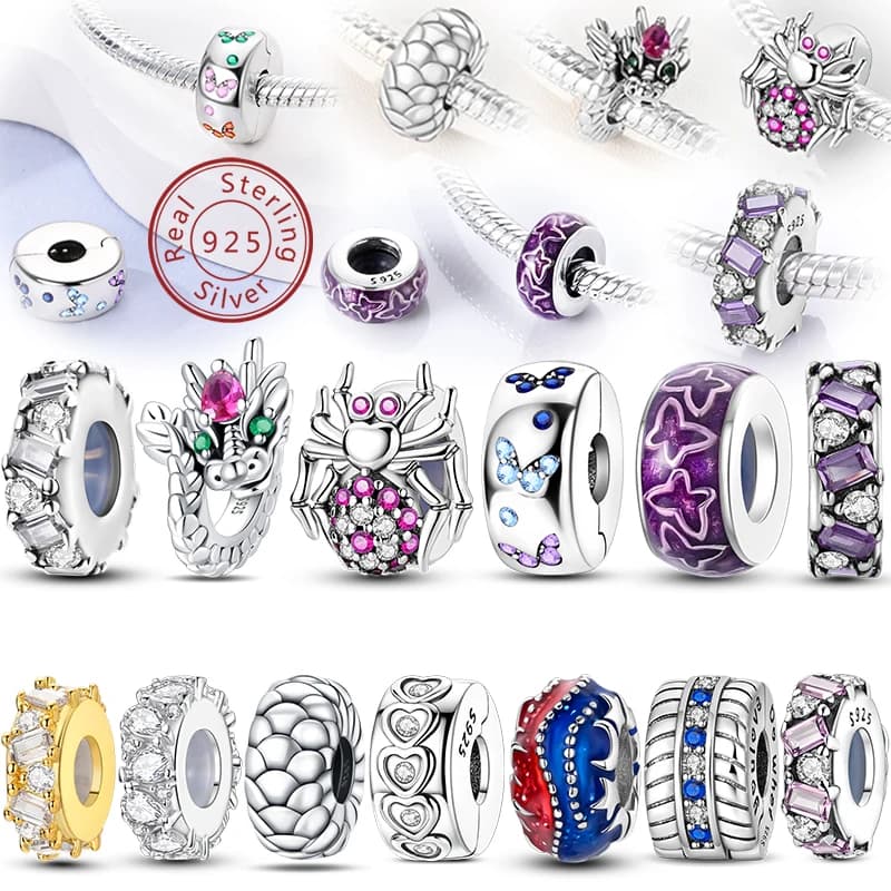 100% 925 Sterling Silver Spider Butterfly Square Zircon Positioning Charms Beads Fit 3mm Original Bracelets DIY Jewelry Making