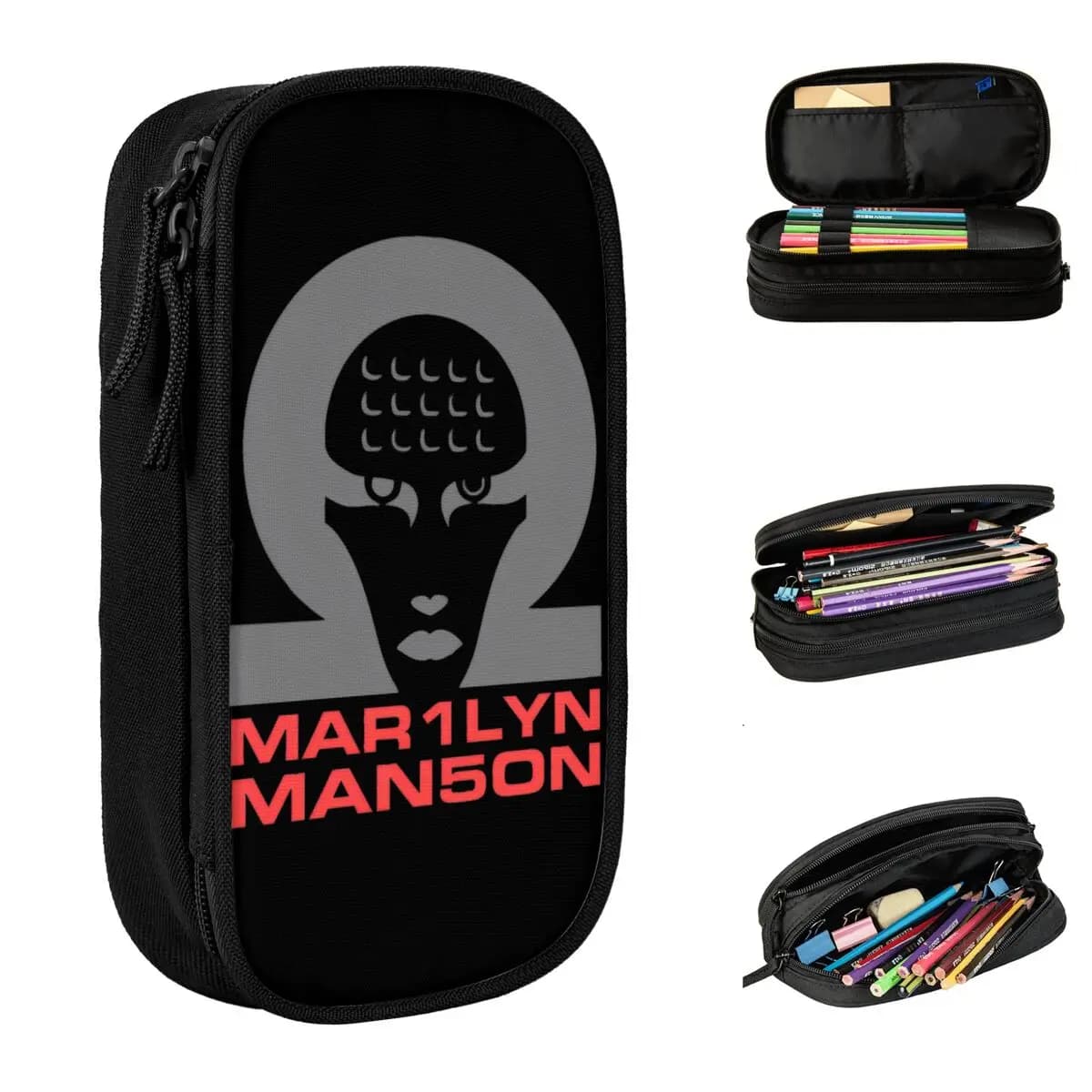 Large-capacity Pencil Pouch Marilyn Manson Gothic Singer Office Supplies Double Layer Pen Case Girl Makeup Bags Perfect Gifts