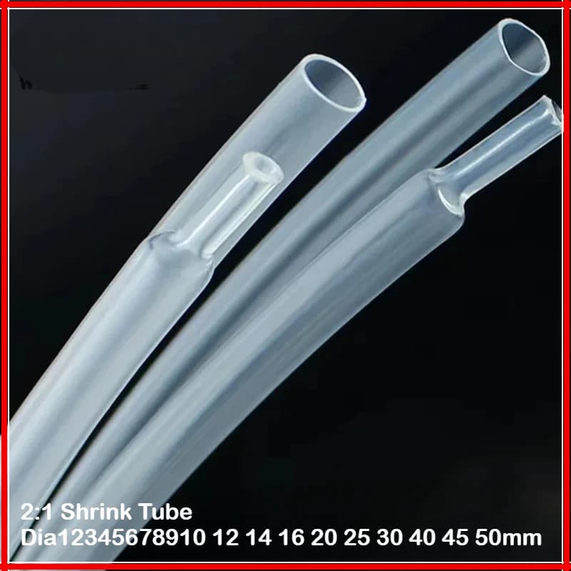1 Meter Clear Dia 1 2 3 4 5 6 7 8 9 10 12 14 16 20 25 30 40 50 mm Heat Shrink Tube 2:1 Polyolefin Thermal Cable Sleeve Insulated