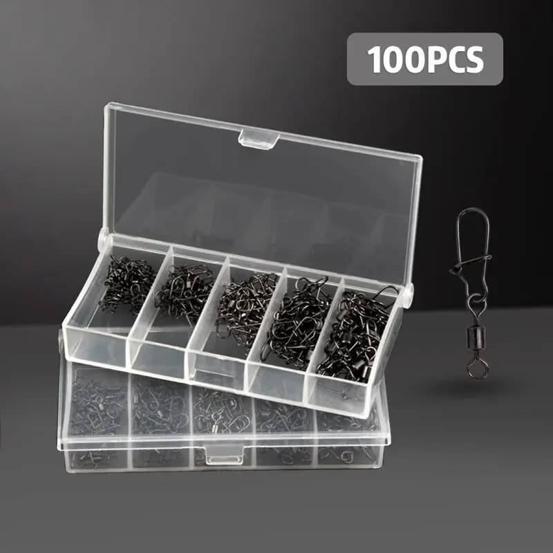 100PCS/Box Fishing Connector Pin 4# 6# 8#10#12# Bearing Rolling Swivel With Snap Fishhook Lure Accessories