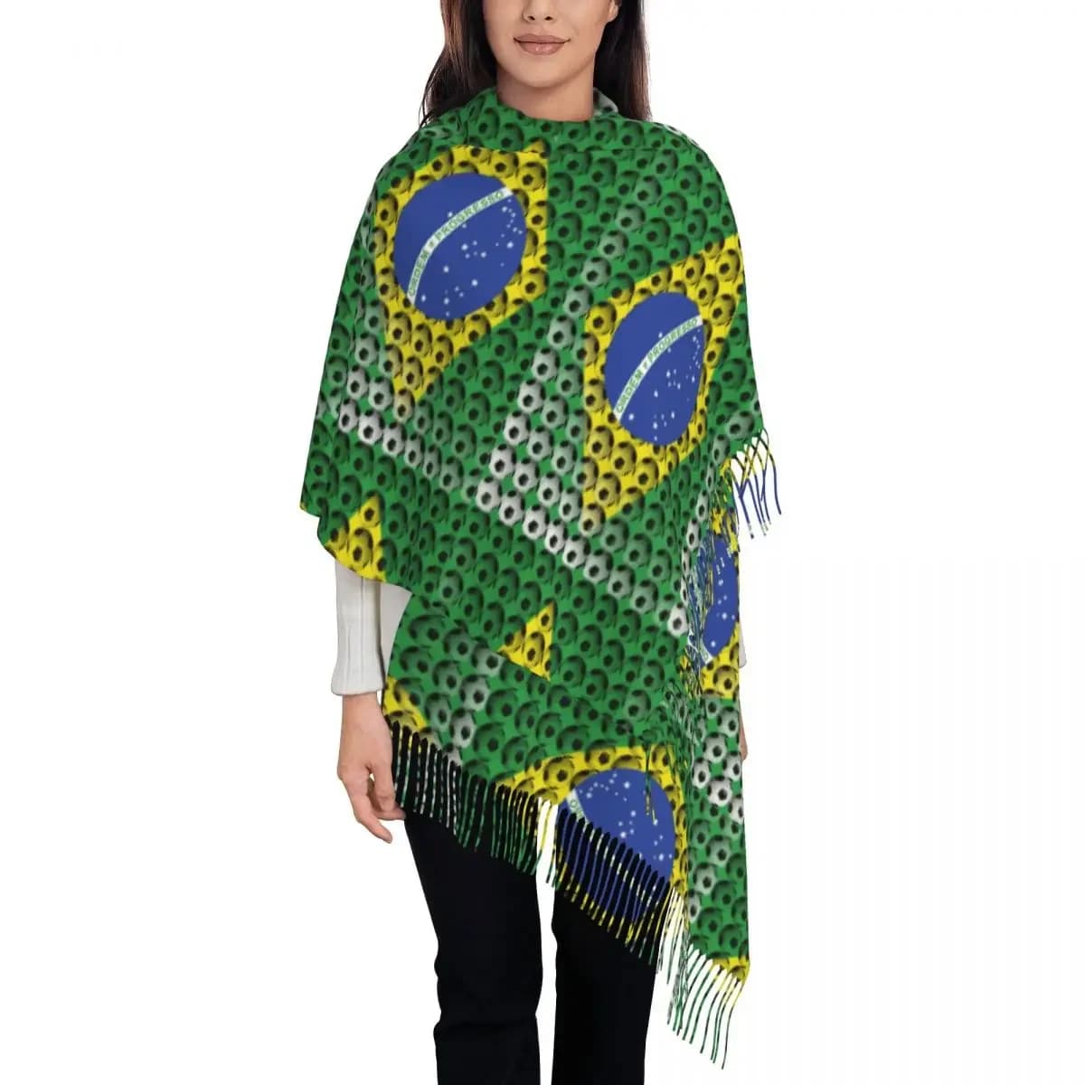 Soccer Print Women's Pashmina Shawl Wraps Fringe Scarf Long Large