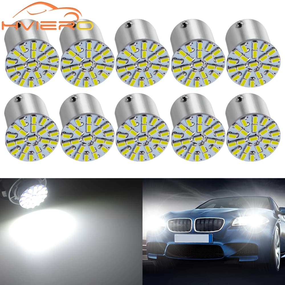 10pcs Car 1157 1156 22SMD License Plate Brake Turn Signal Lights LED Auto Parking Backup Wedge Tail Lamps Trunk Bulb Universal