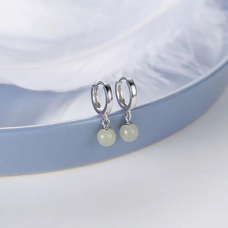 VENTFILLE 925 Stamp Silver Color Hetian Jade Earrings for Women Girls Gift Green And refreshing Jewelry Dropshipping