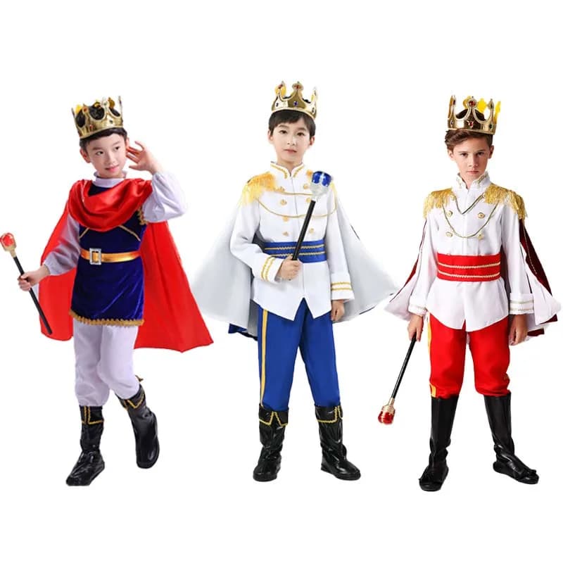 7Pieces Boys Prince Charming Costume Set Medieval Royal Cosplay Outfits Party Birthday Halloween Carnival Dress Up Fancy Suit