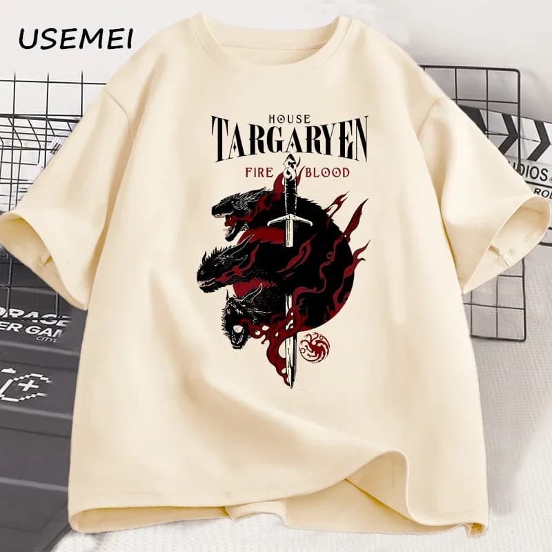 House Targaryen T Shirt Fire and Blood T-Shirt GOT Men Tshirt Cotton Fashion Short Sleeve Casual Printed Tee Shirt Streetwear