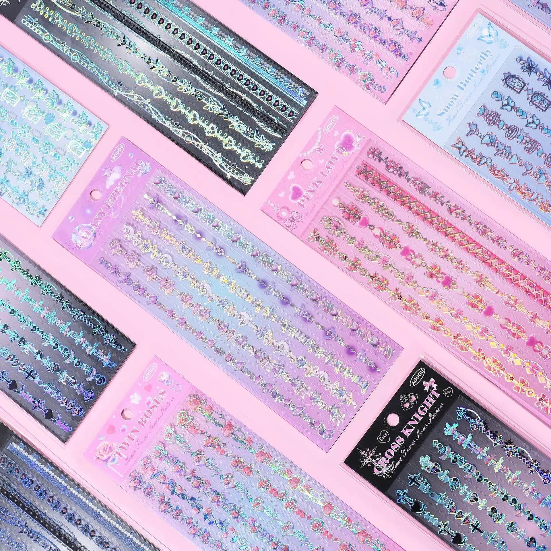 Heart Traces Series - Adorable Korean Deco Sticker Pack Holographic Shine Cute Aesthetic Designs for Journaling DIY & Decoration