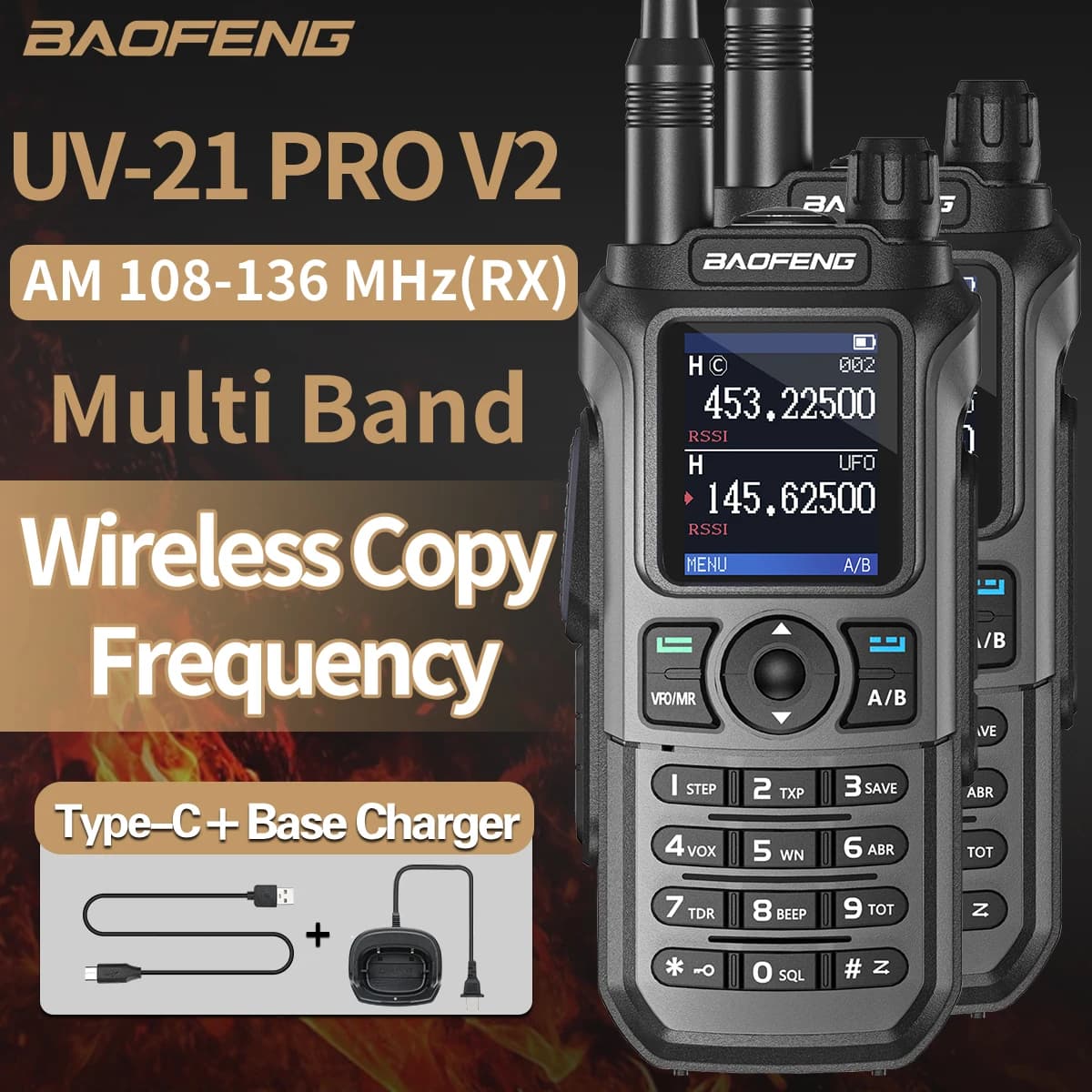 2PCS Baofeng UV-21 Pro Walkie Talkie Multi Band Wireless Copy Frequency Long Range 999CH AM High Power UV 5R K6 5RH Ham Radio