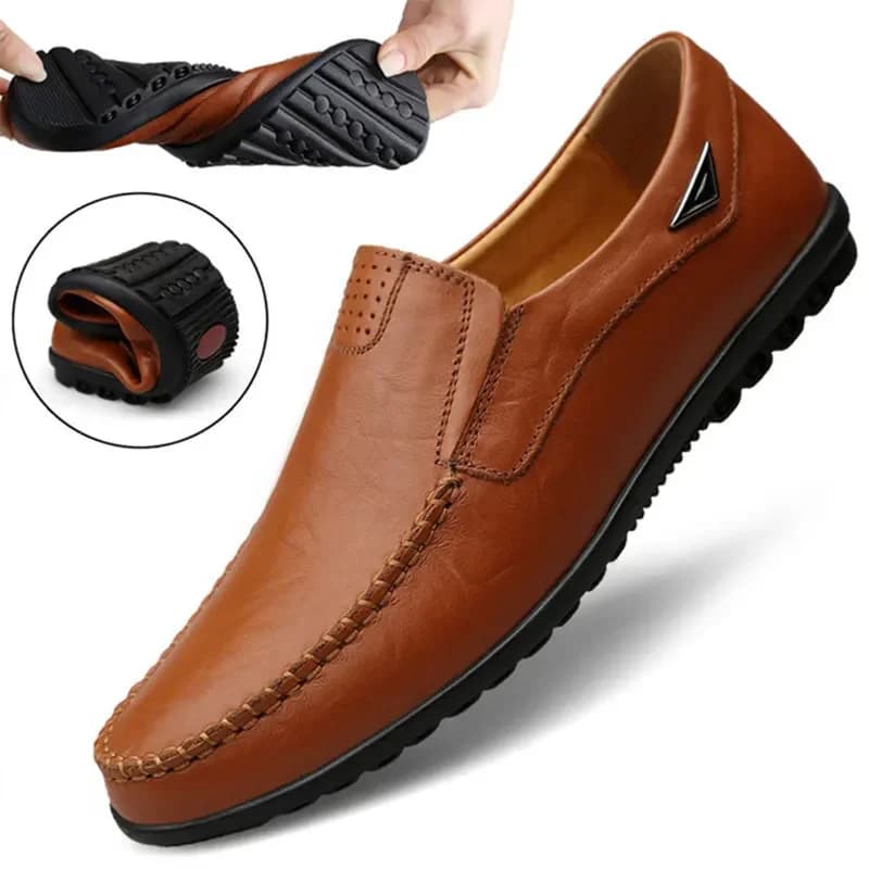 man shoes Genuine Leather Men Casual Shoes Brand 2023 Mens Breathable Slip on Black Driving Shoes Plus Size 37-46