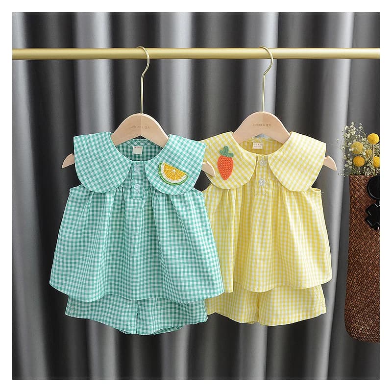 Summer Clothing Sets Baby Girl Cute Fruit Cotton Girls Plaid Sweet Princess 2pcs Suit Children's Clothing Kids Vestidos
