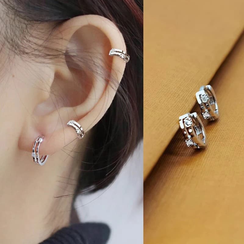 1Pair Fashion Simple Small Hoop Earrings For Women Men Shiny Zircon Round Circle Ear Bone Nail Ear Piercing Jewelry