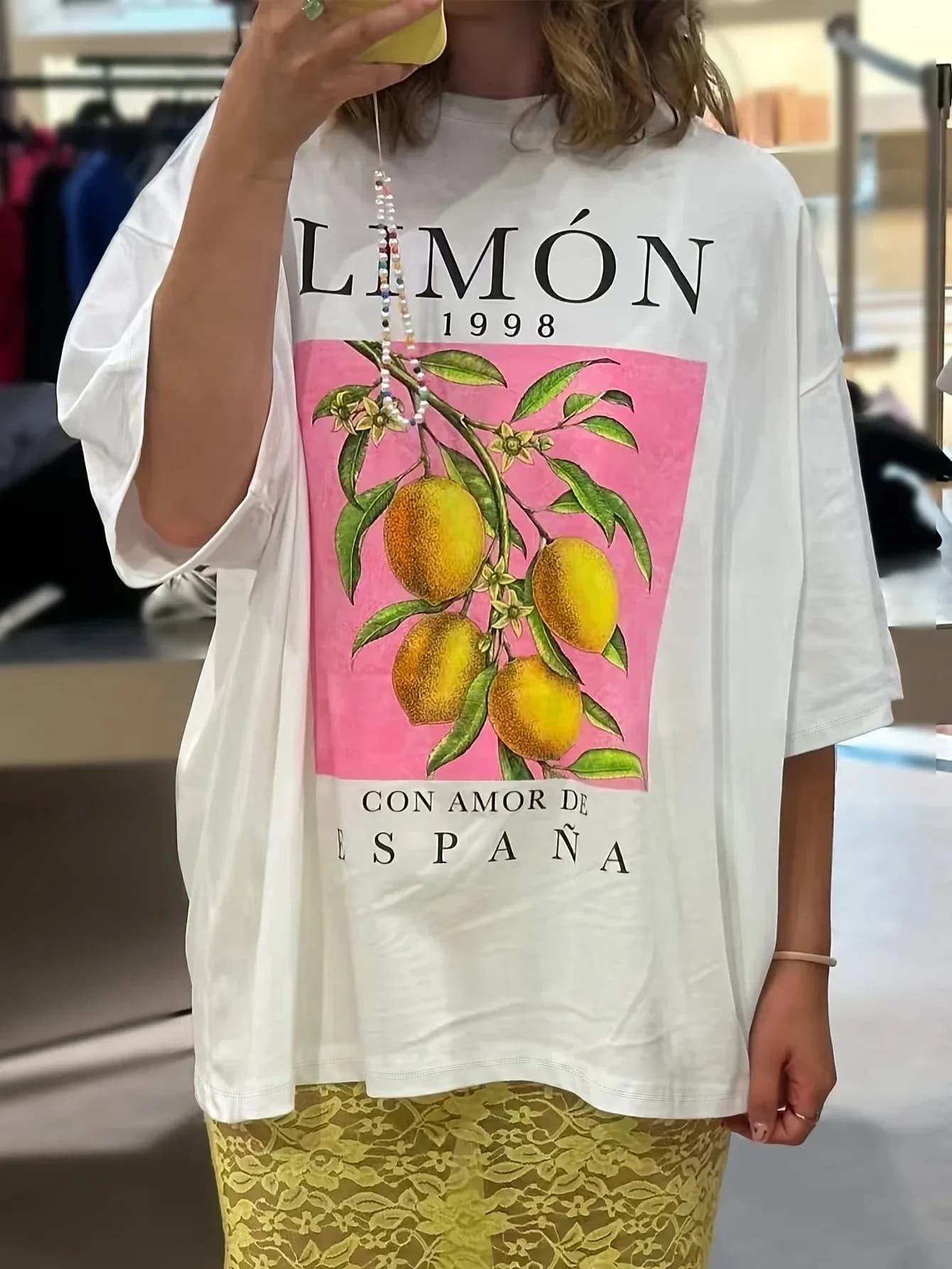 Lemon Fruit Print T-Shirts Cotton Women Graphic Tops Vintage Aesthetic Botanical Streetwear Shirt Cottagecore Clothes Oversized