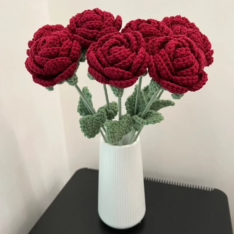 1PC Modern Elegance Simulation Flower Home Decoration Dining Table Knitted Rose Single Bouquet Wedding Artificial Flower