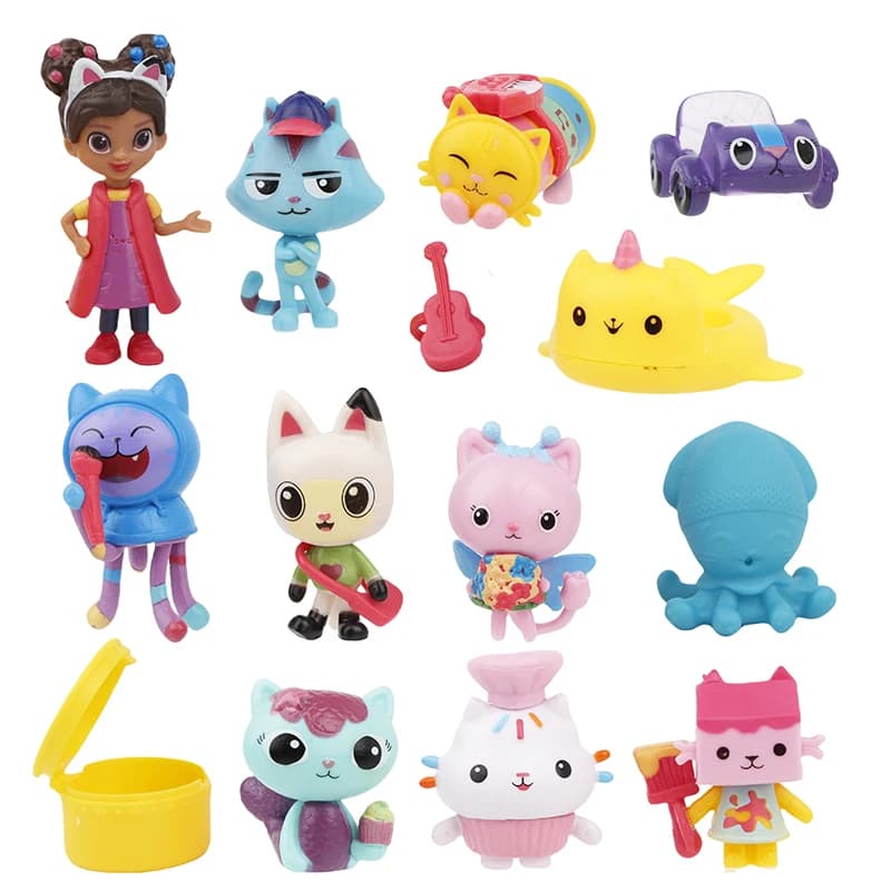 New Gabby Dollhouse Anime Figure Toy PVC Model Smiling Car Cat Hug Gaby Figurines Dolls 13pcs/Set