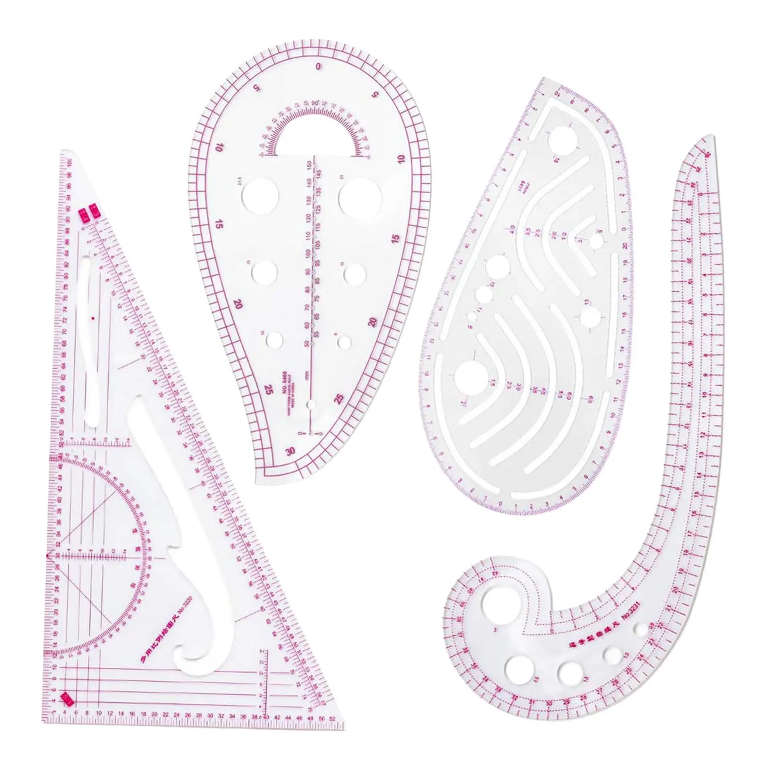 4Pcs French Curve Rulers Set, Clear Sewing Rulers Dressmaking Sewing Templates, Tailor Curve Rulers Sewing Tools for Tailors