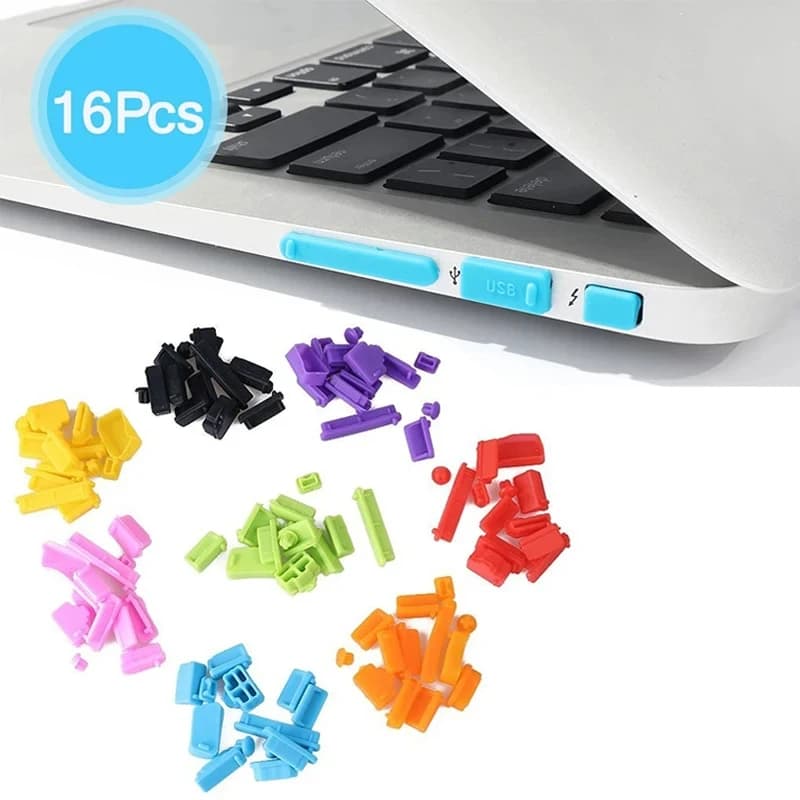 16pcs Colorful Anti Dust Plug for Laptop Silicone Cover Stopper Laptops Dustproof Type C USB VGA RJ45 Interface Waterproof Cover