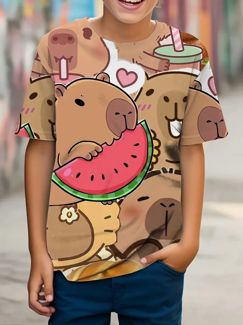 Cute Capybara Graphic T Shirt For Men Women Funny Animal Short Sleeve T-Shirts Summer Casual Fashion Loose Y2k Kids Boys Tees