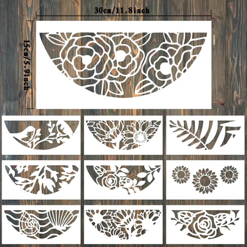 17.8*10.6cm Semilunar Flower Stencils DIY Layering Wall Scrapbook Coloring Embossing Decora Graffiti Painting Template Reusable