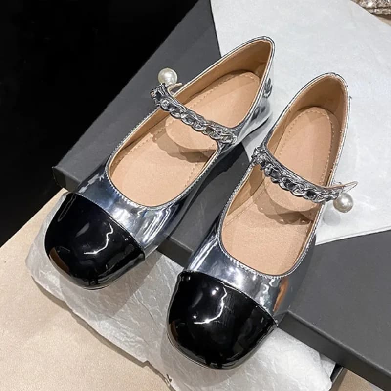 Luxury Designer Women Mary Jane Shoes Elegant Pearl Shiny Square Toe Footwear Large Size 2025 Spring Low Heels Ladies Pumps