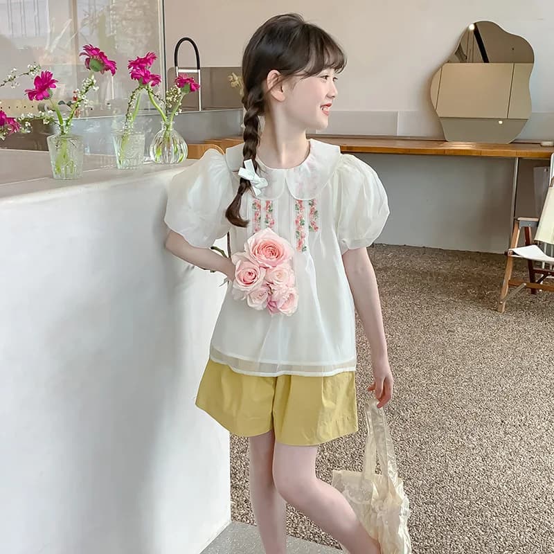 Girls Two-piece Set 2024 Summer New Childrens Clothing Western Style Hanfu Little Girl New Chinese Two-piece Set Leisure Simple